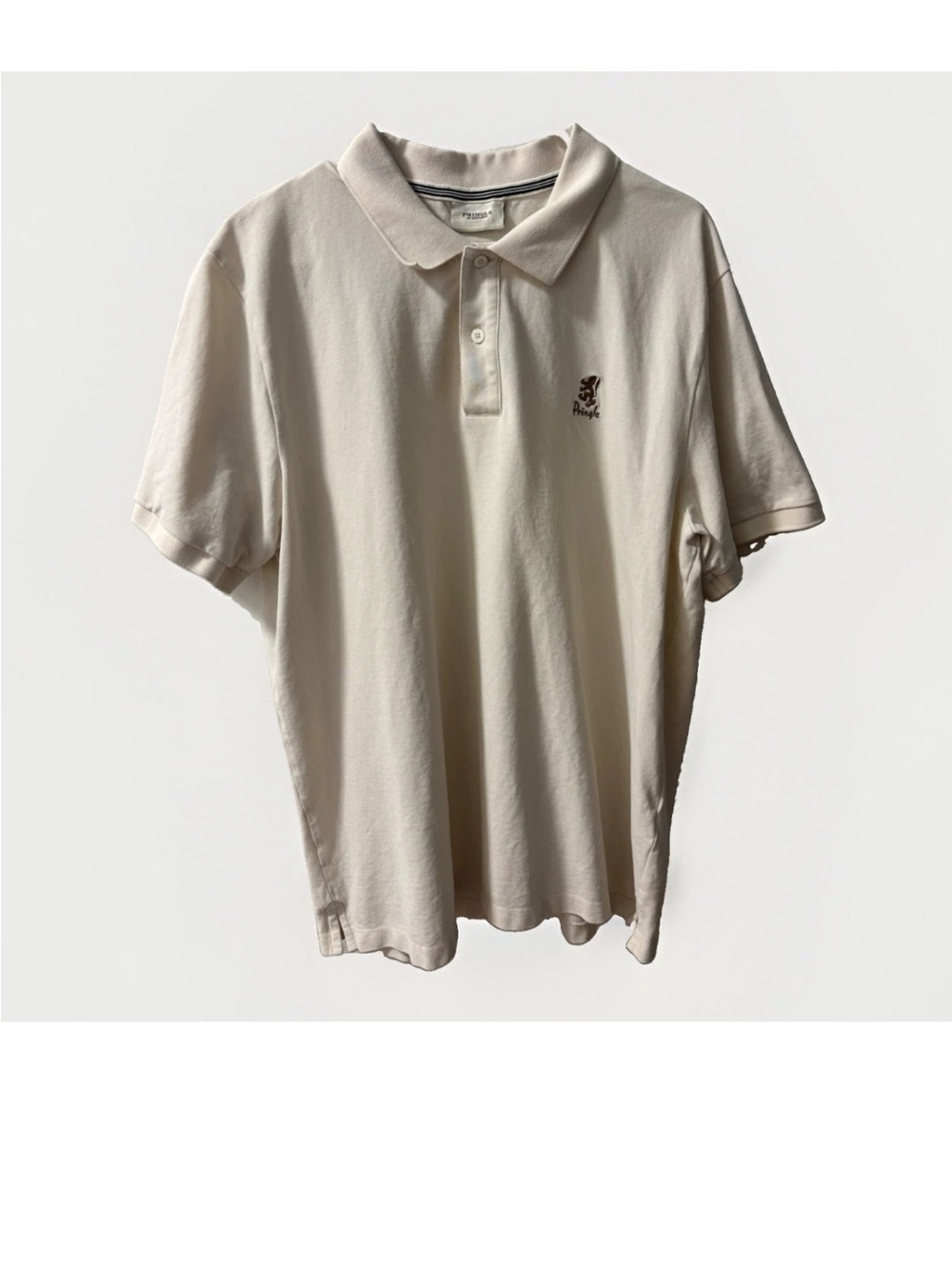 Pringle vintage Men's Polo Shirt in Cream with Brown Logo